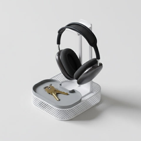 Minimalist 3-Part Headphone Stand with Storage Trays – 3D Printable Organizer