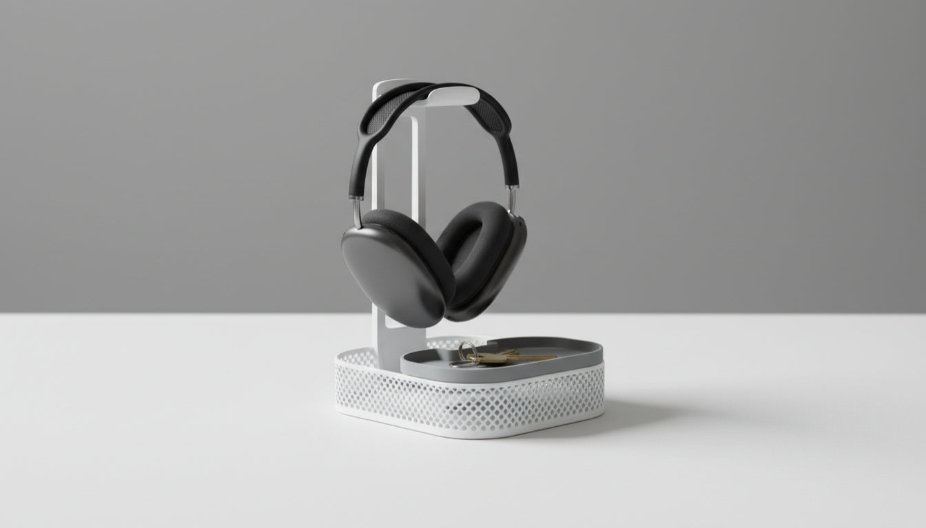 Minimalist 3-Part Headphone Stand with Storage Trays – 3D Printable Organizer